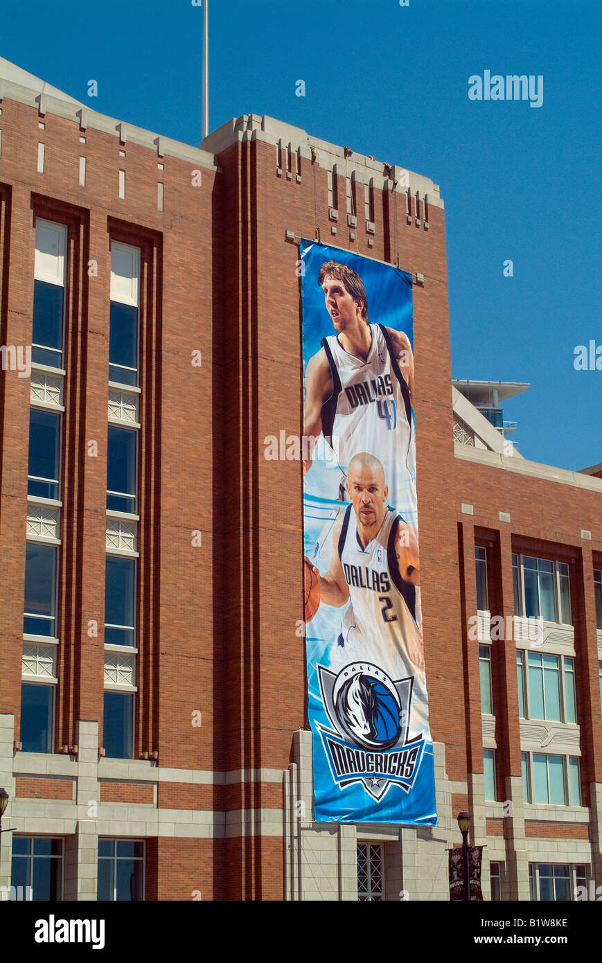 Outside Banner of Dirk Nowitzki at American Airline Center in Dallas Texas USA Stock Photo