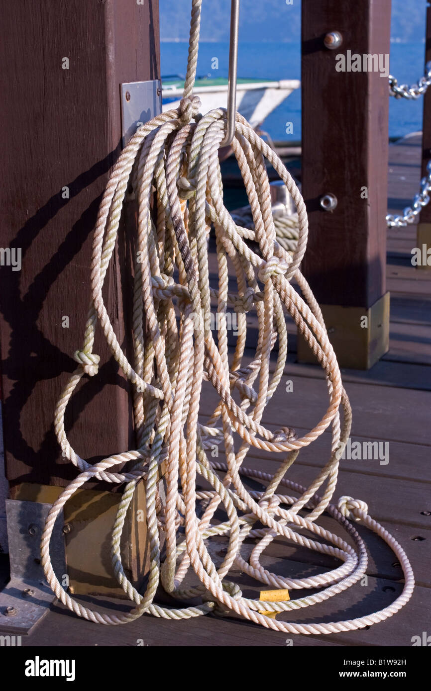 Rope used to moor boats hanging from a hook. Sun Moon Lake, Taiwan Stock  Photo - Alamy