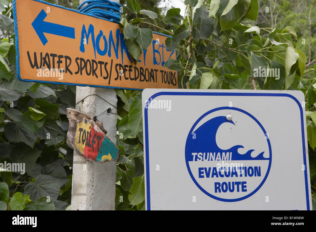 Tsunami Evacuation Route sign Kho Phi Phi Thailand Stock Photo