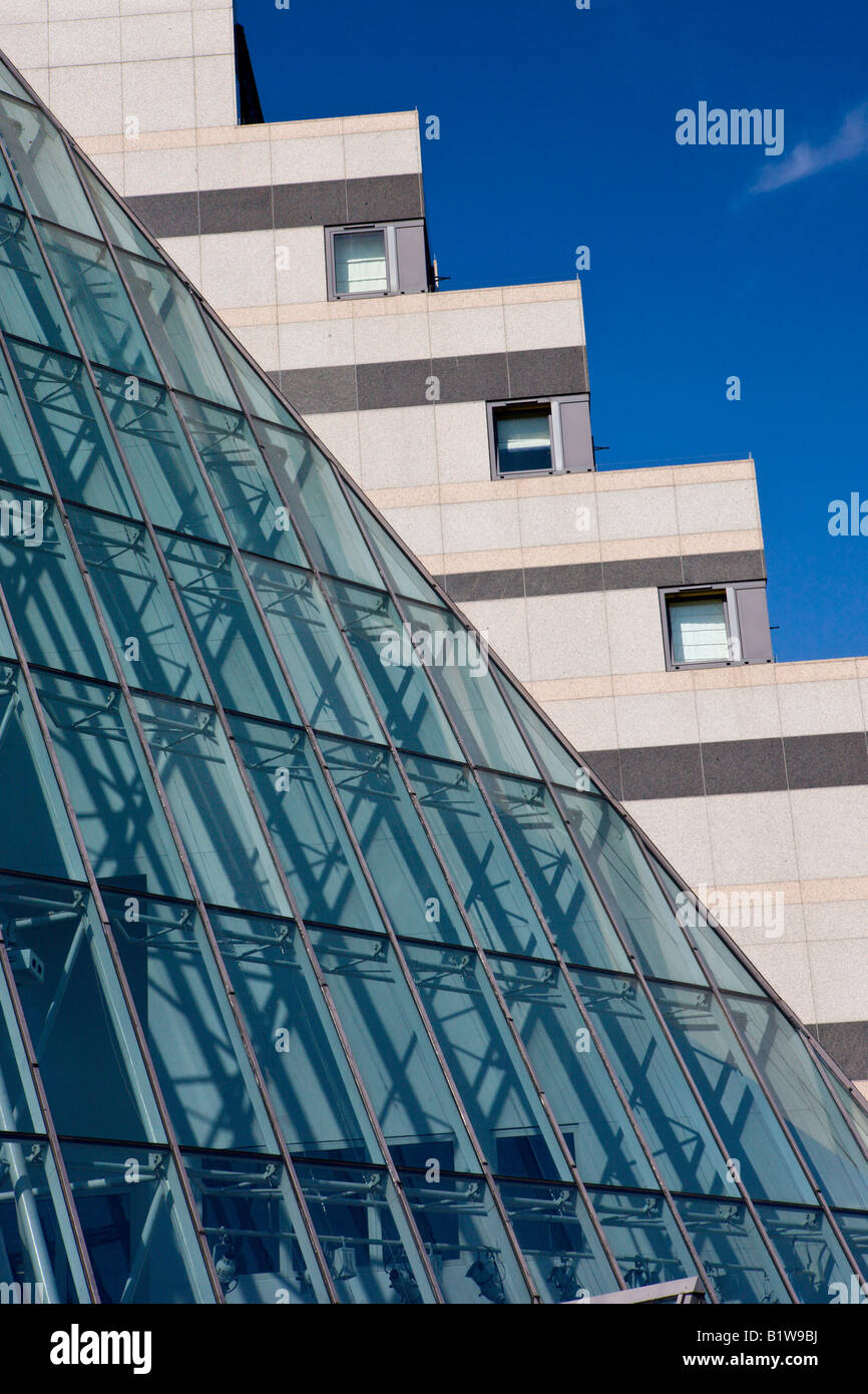 Glass and marble architecture of the De Vere Grand Harbour Hotel in the