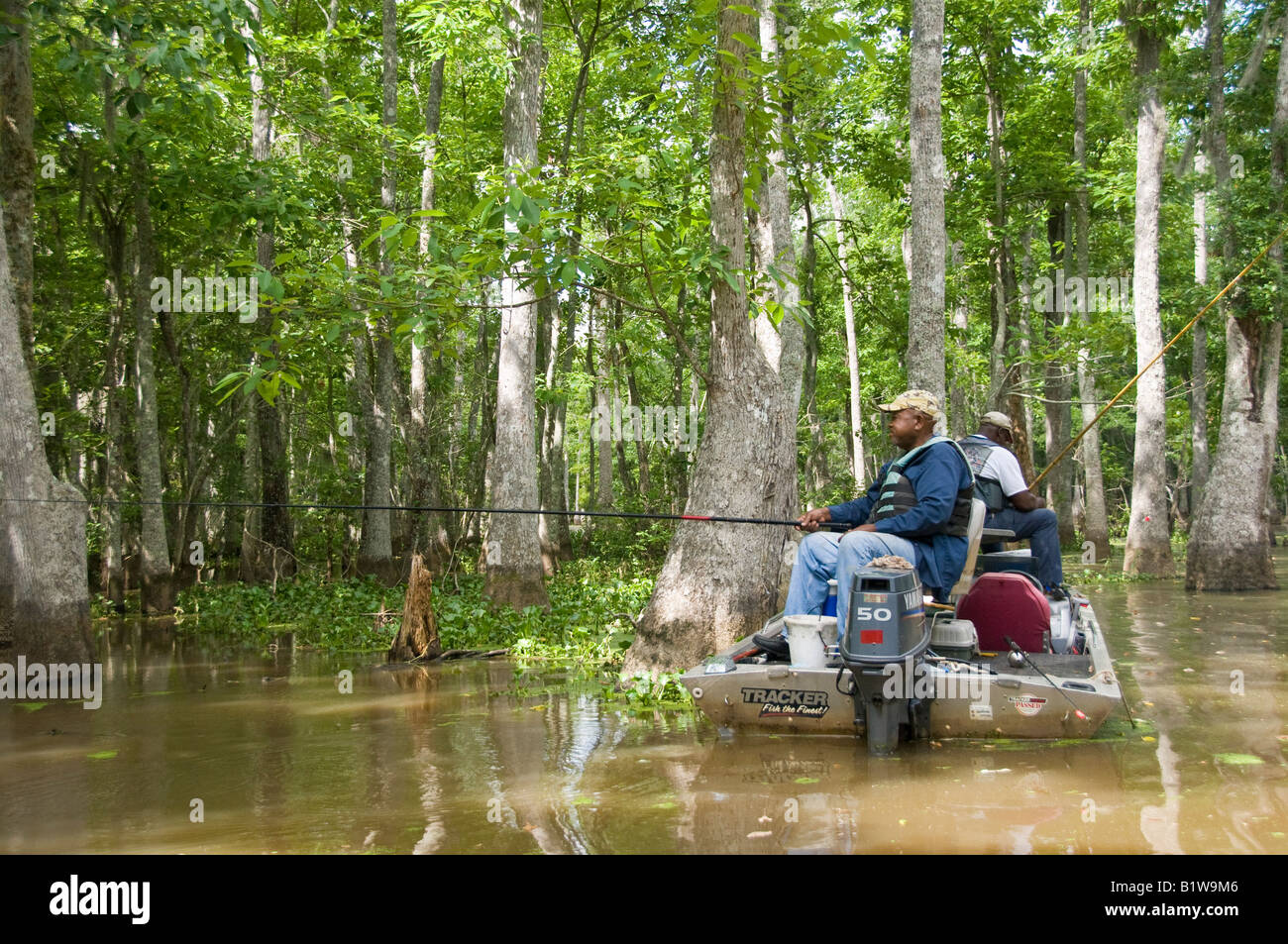 Fishermen, Honey Island Swamp, West Pearl River, Slidell, Saint Tammany Parish, Northshore, Louisiana. Stock Photo