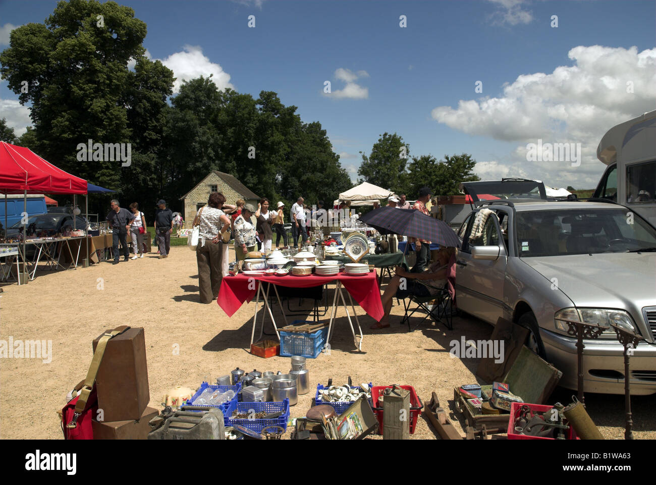 Brocante, outdoor antique and bric a brac fair, Falaise, Calvados, Normandy, France. Stock Photo
