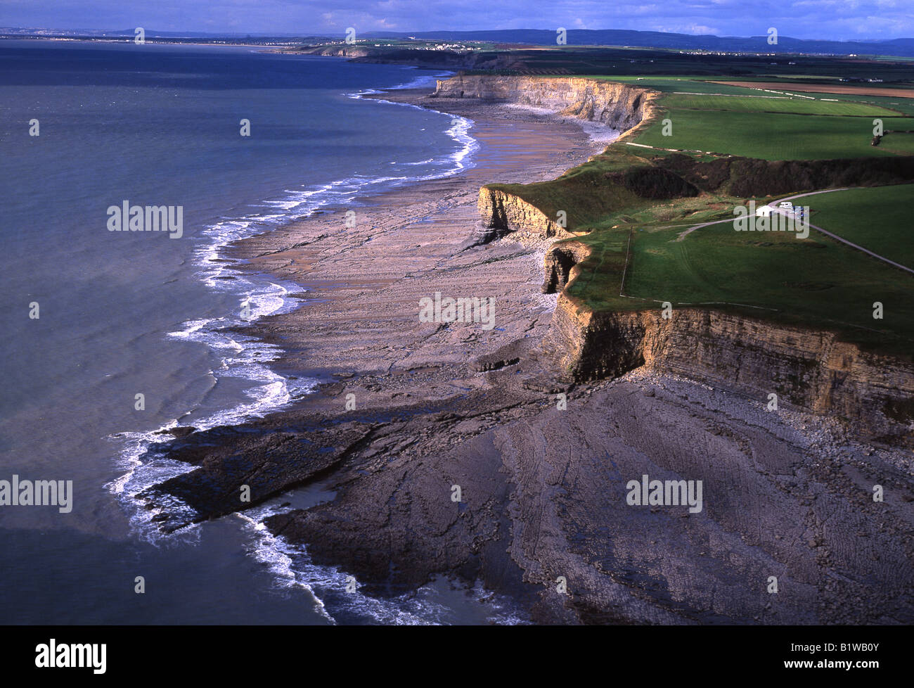 Aerial view of Nash Point looking north towards Southerndown Vale of Glamorgan Heritage Coast South Wales UK Stock Photo