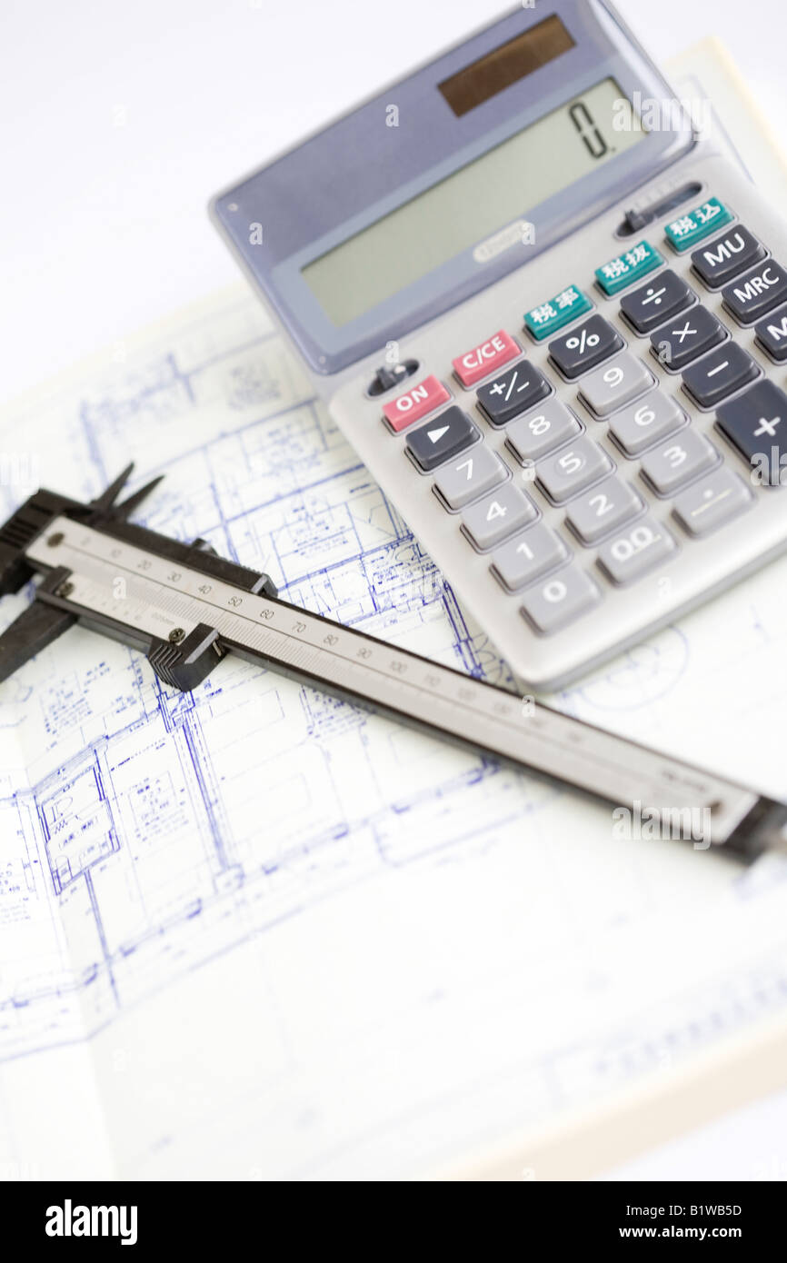 Calculator Plus Ruler Electronic calculator and ruler Stock Photo - Alamy