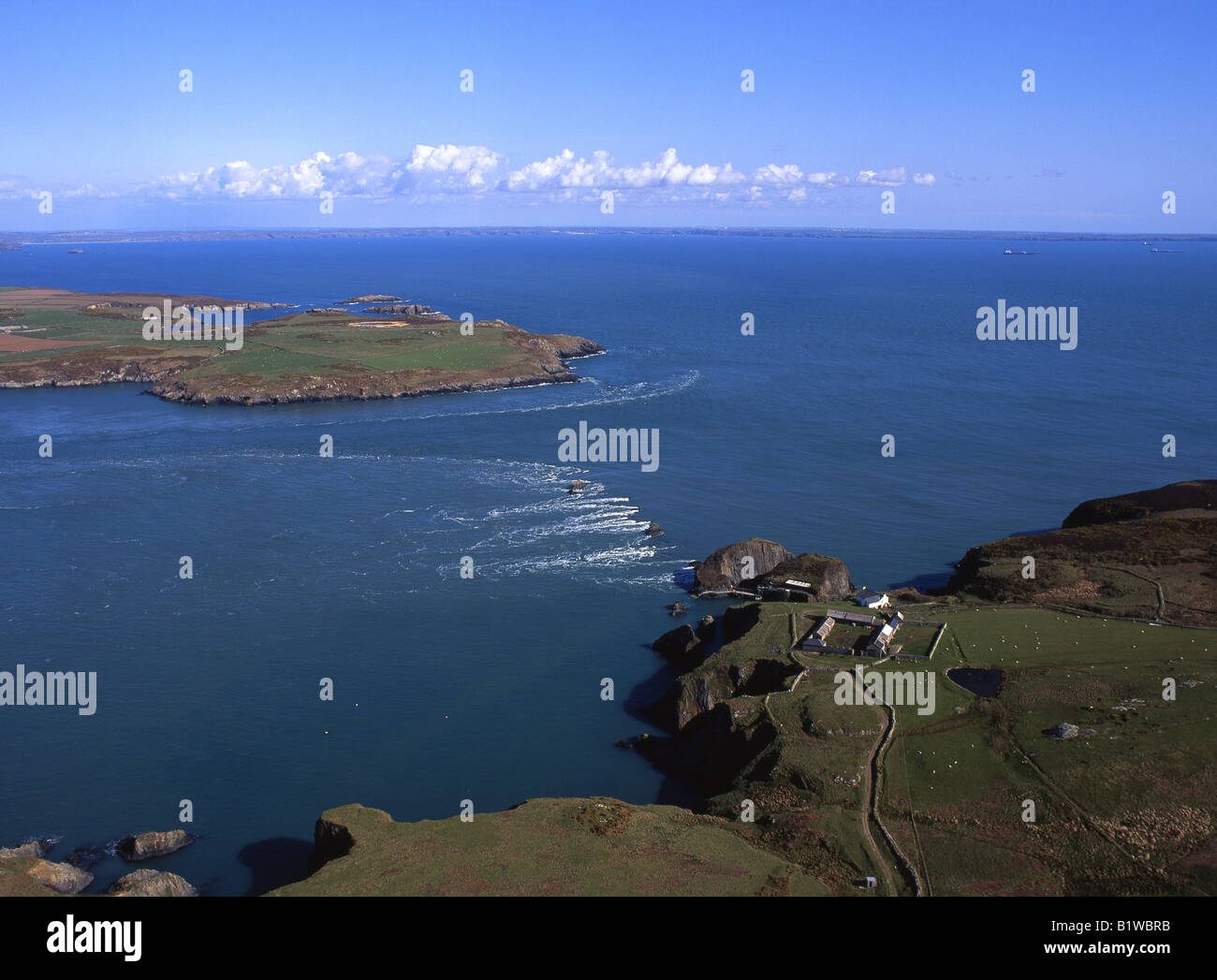 Aerial view of the Bitches rocks in Ramsey Sound from above Ramsey Island Near St David's Pembrokeshire West Wales UK Stock Photo