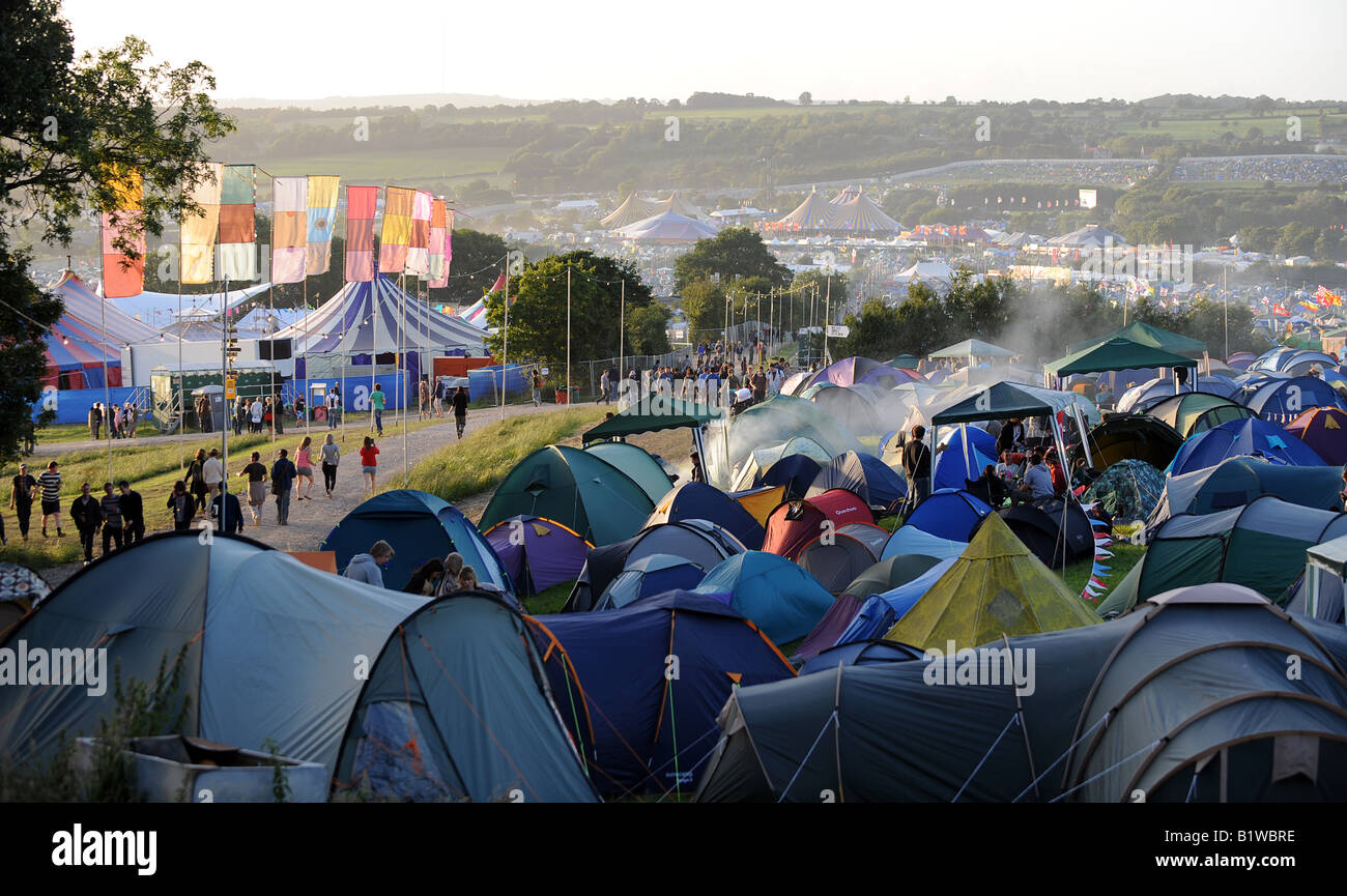 Glastonbury festival site in the evening Stock Photo