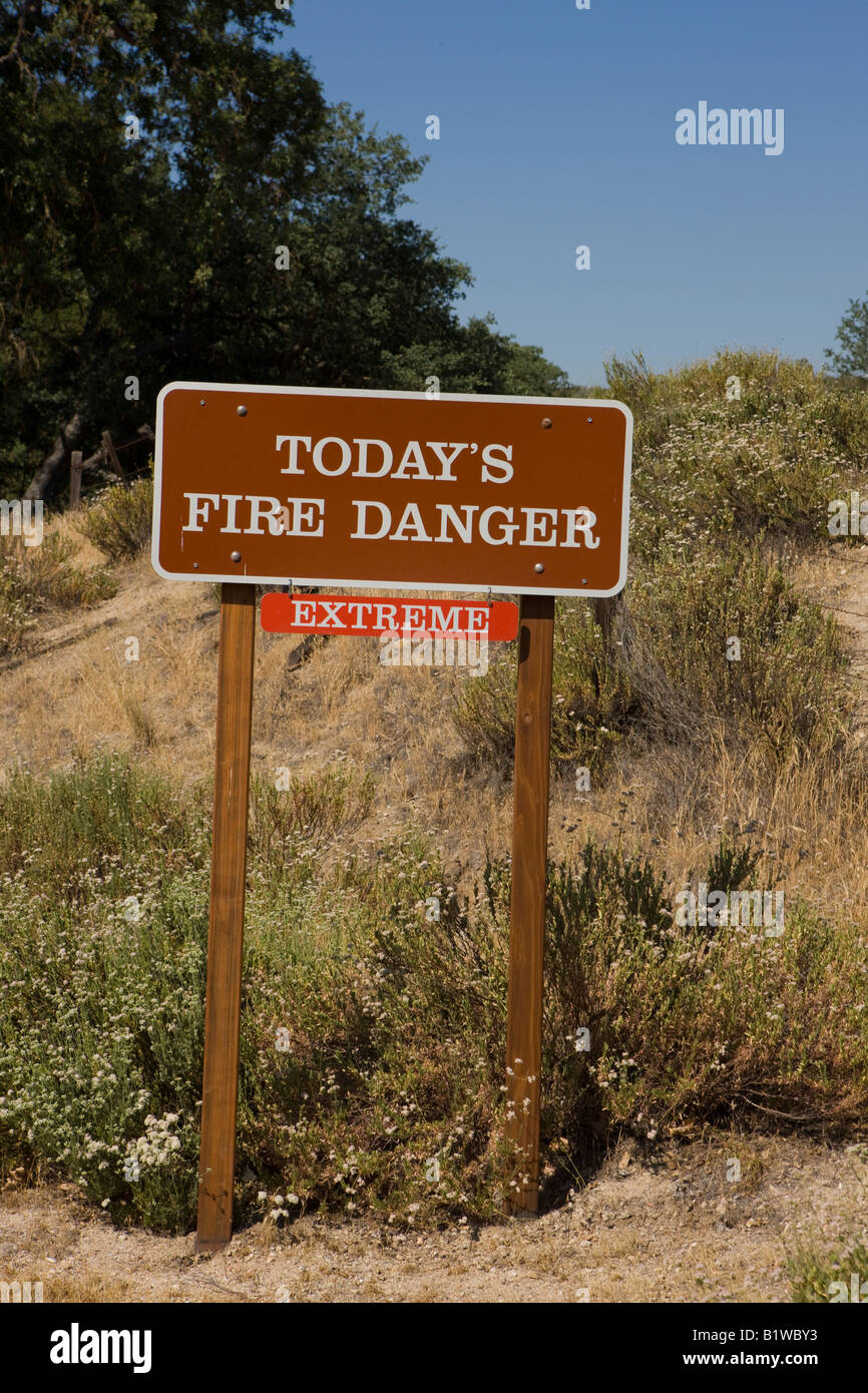 A National Park Service sign indicating that the fire danger for the day was extreme, Pinnacles National Monument California USA Stock Photo