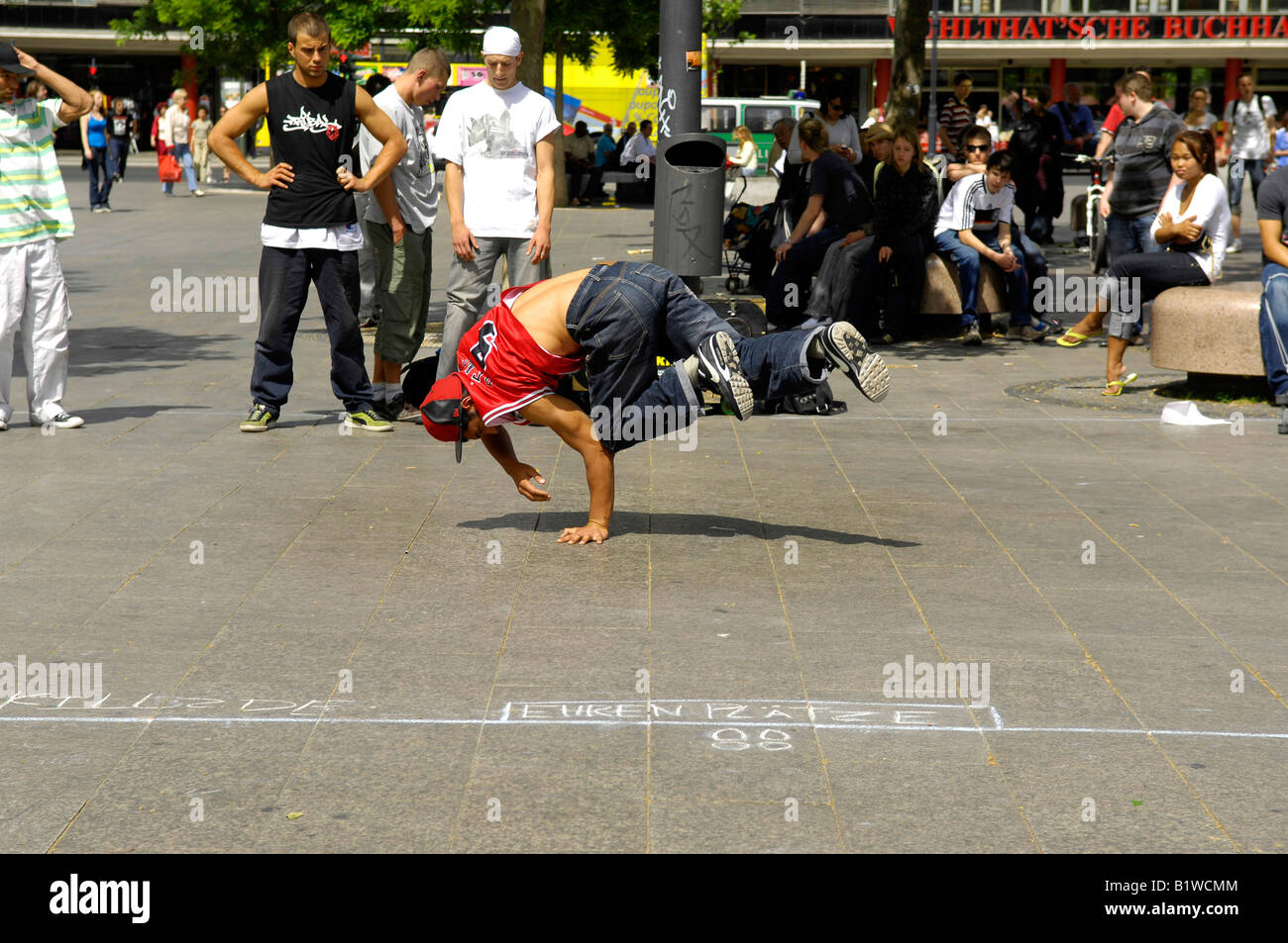 break dancers breitscheidplatz berlin germany deutschland youth urban hip hop travel tourism street performance Stock Photo