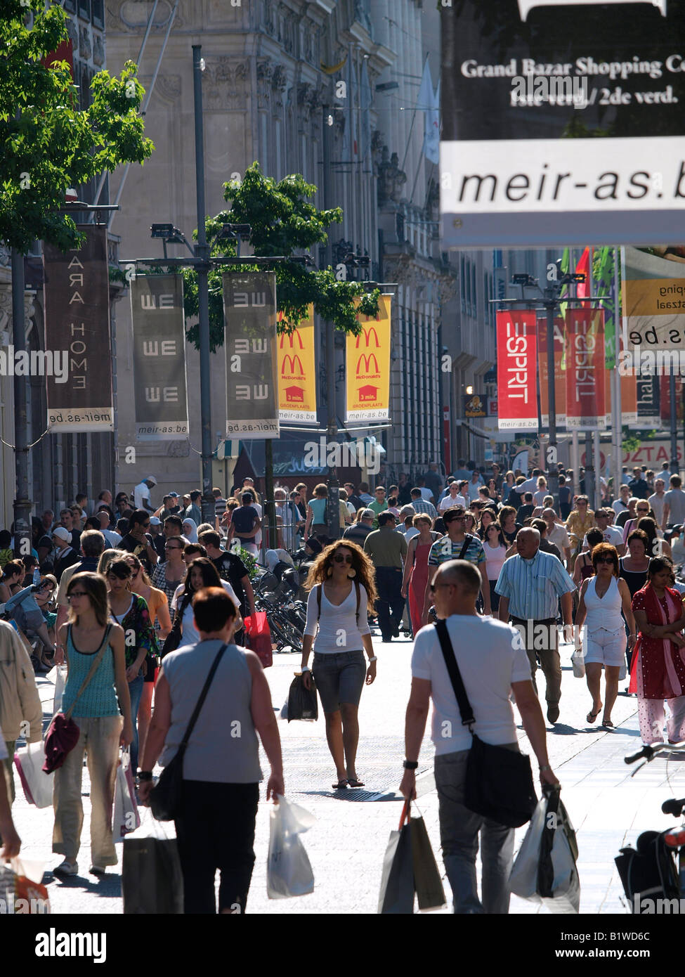 Antwerps main shopping street the Meir with many people Antwerp Flanders Belgium vertical Stock Photo