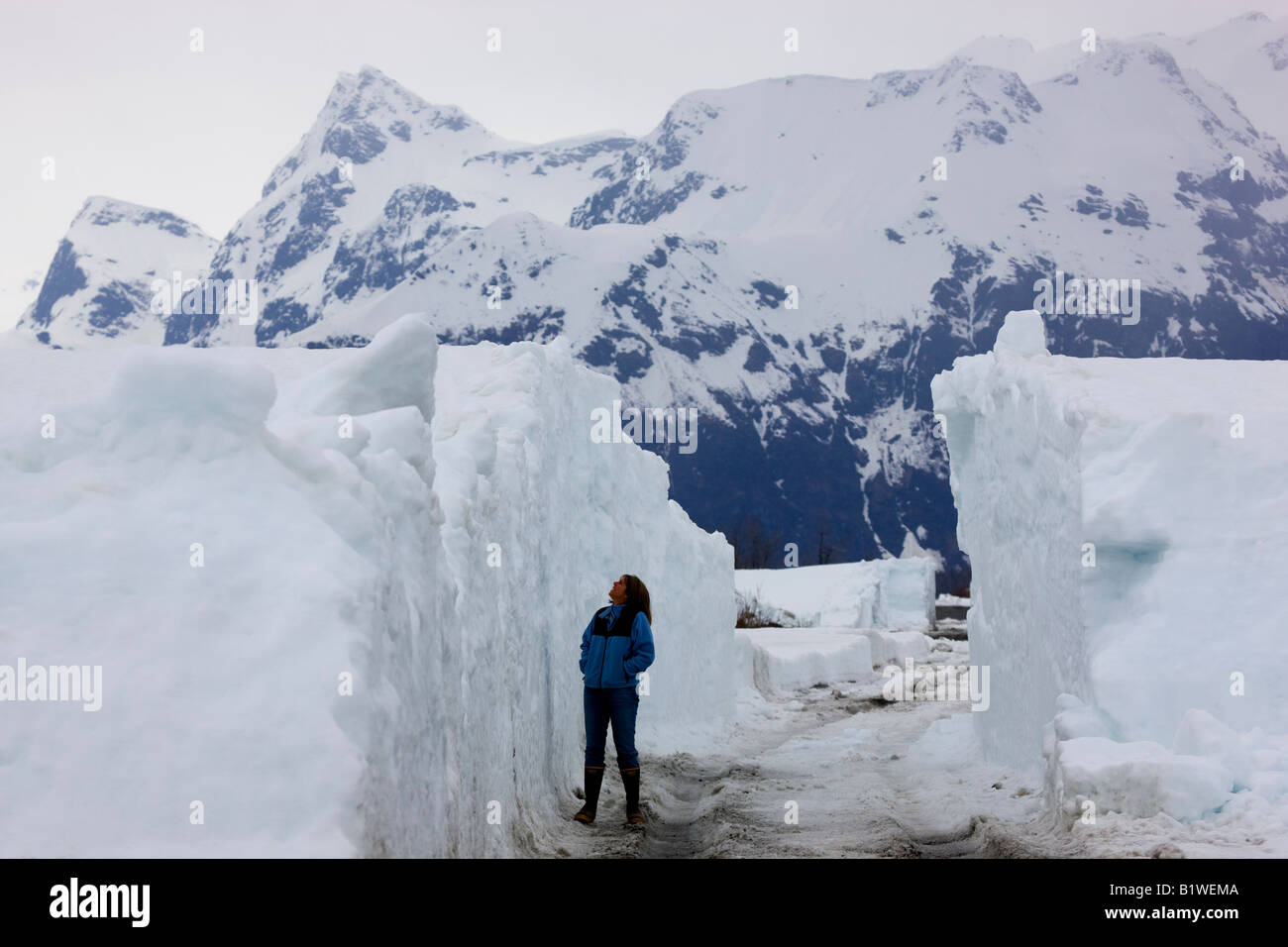 Snowdrifts on the Copper River Highway as it passes through the Copper