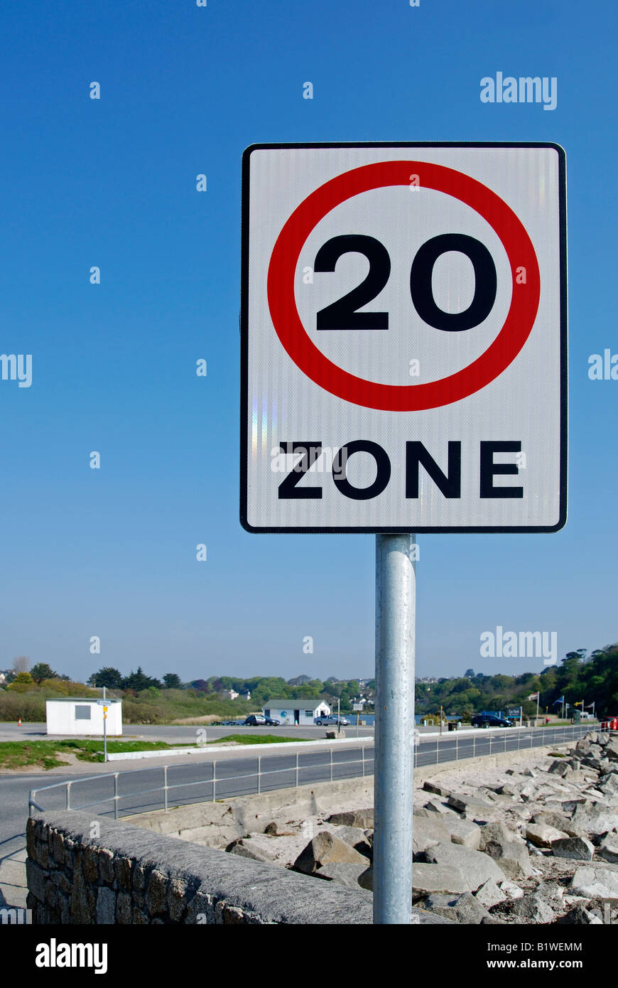 a 20 mile per hour zone at swanpool near falmouth,cornwall,england Stock Photo