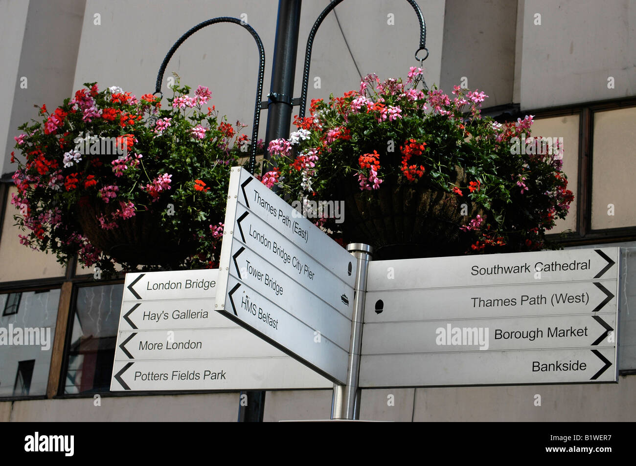 Signpost to popular Southbank destinations Stock Photo