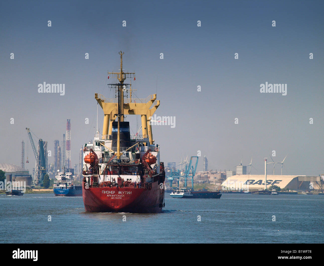 the port of Antwerp Belgium is a center of the chemical industry as well with companies like BASF and Bayer present Stock Photo