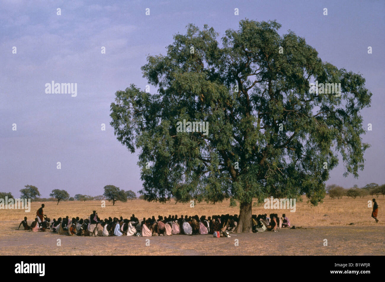 SUDAN North East Africa Shilluk tribes people gathered in a circle 