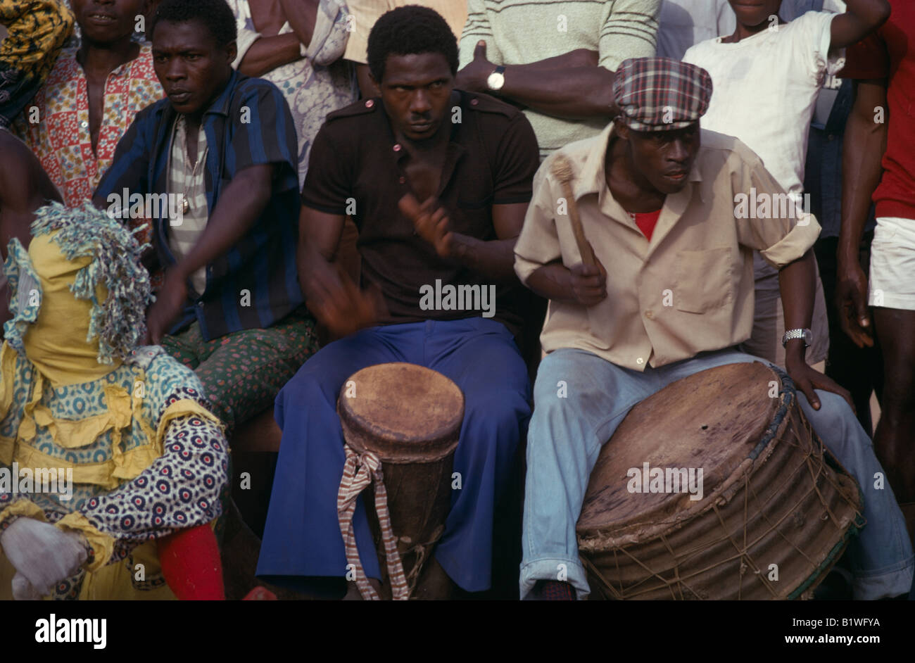 SIERRA LEONE West Africa Music Male drummers at initiation ceremony