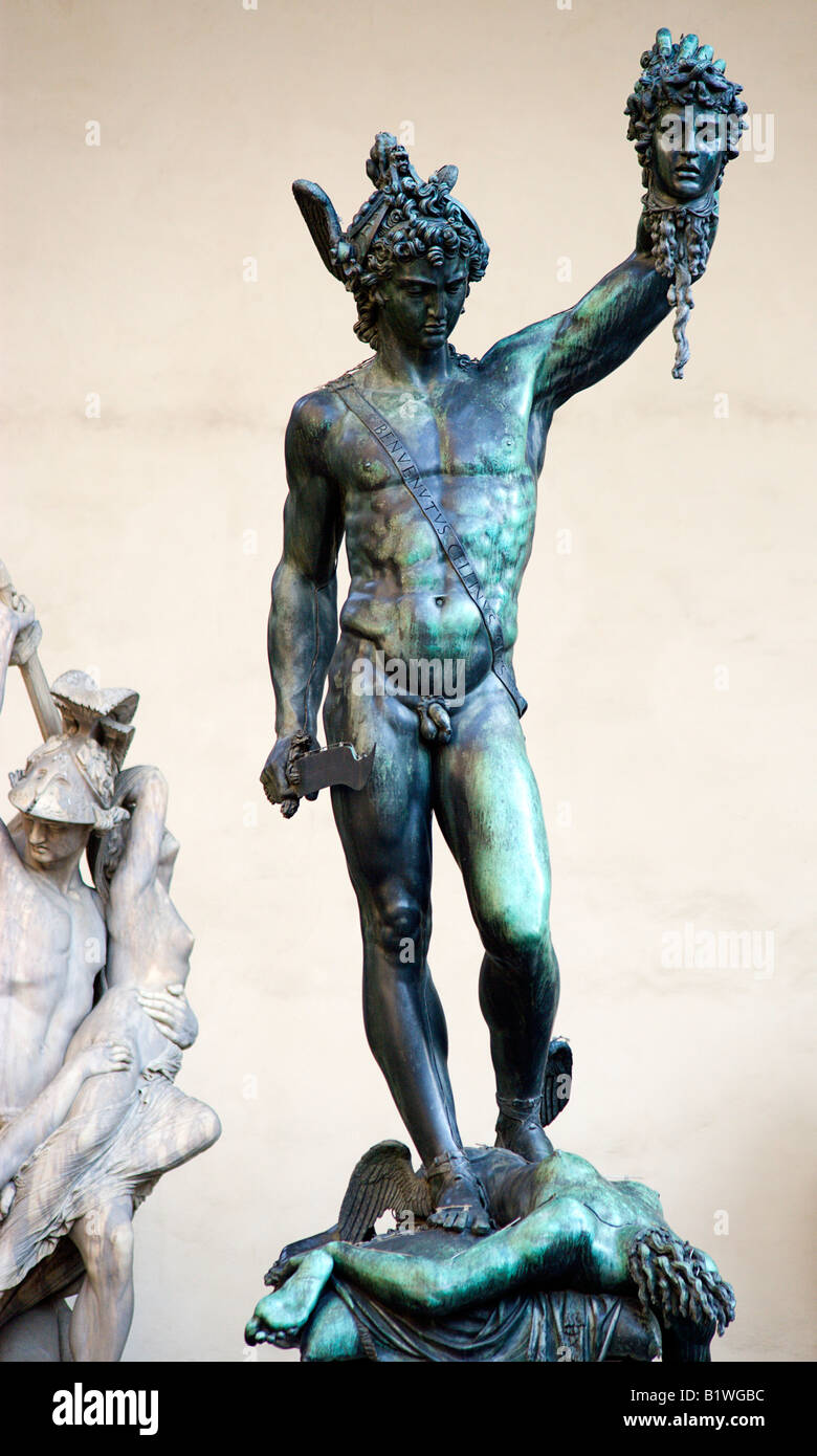 ITALY Tuscany Florence Statue of Perseus holding severed head of Medusa