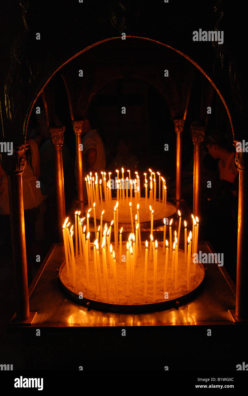 Candles inside the orthodox church in Paleokastritsa Monastery also