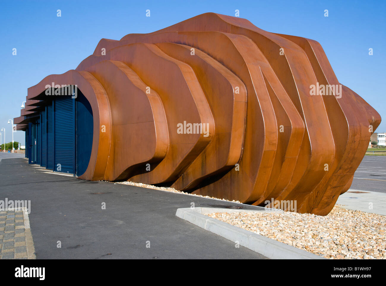 ENGLAND West Sussex Littlehampton Beach Rusted metal seafood restaurant ...