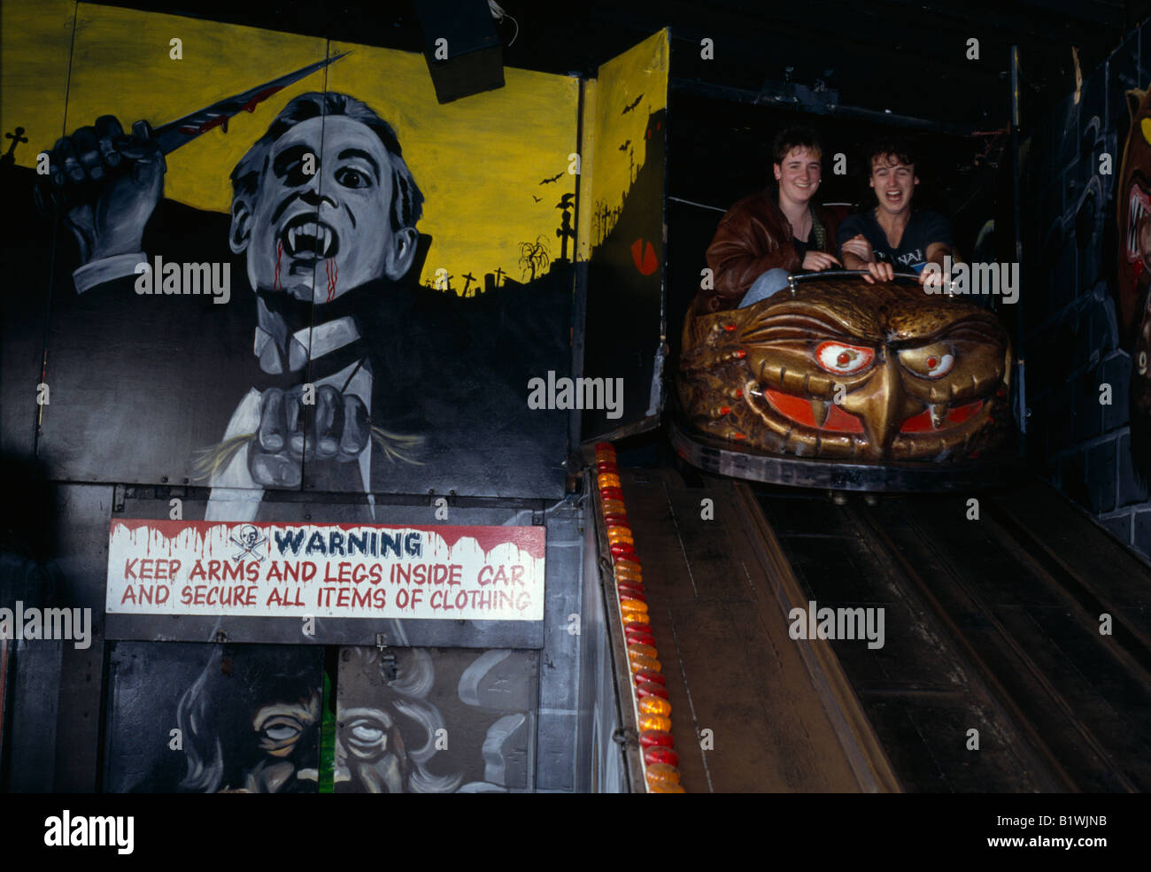 Ghost train car on Brighton Pier. European Ride Ghostrain Horror Terror