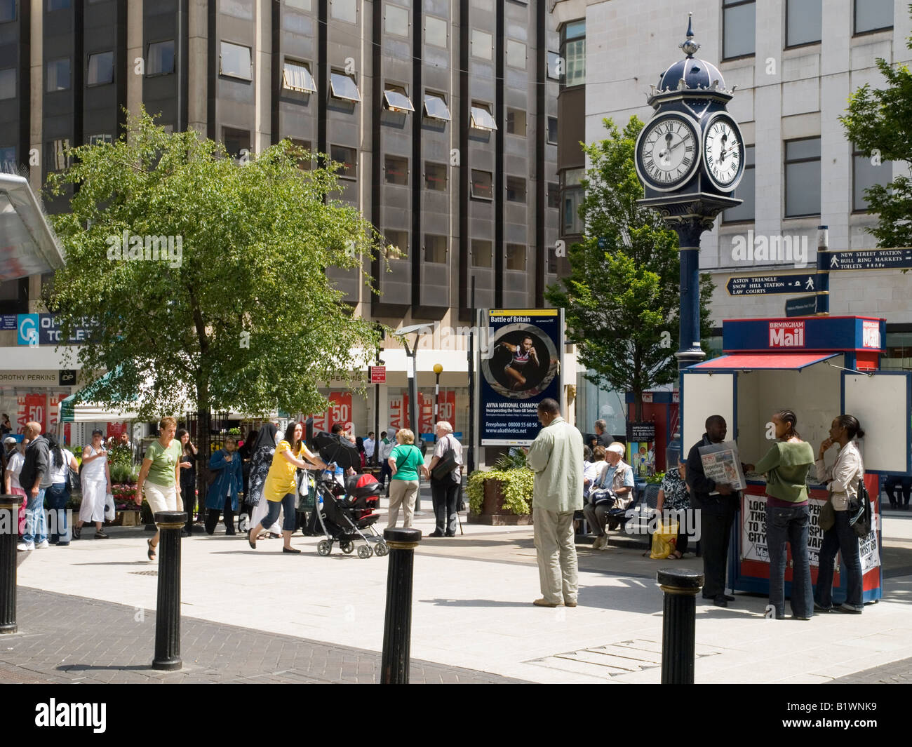 A busy shopping street in Birmingham City Centre, West Midlands UK