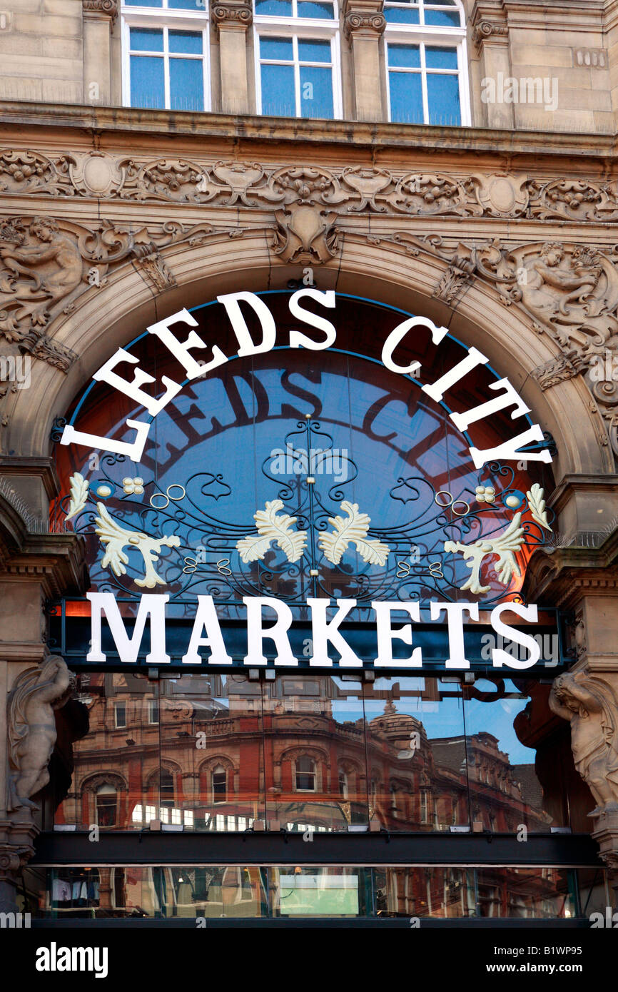 Entrance detail of Leeds City Markets, Leeds, West Yorkshire, England UK Stock Photo Alamy