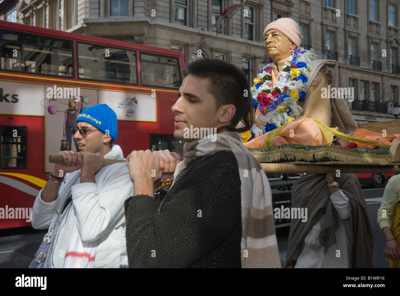 Hare Krishna Gaura Purnima procession around Central London celebrating Caitanya Stock Photo