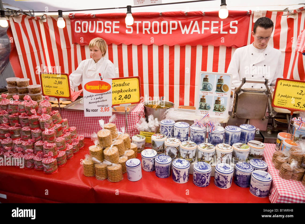 Dutch waffle and cheese stall in Delft, Netherlands. Stock Photo