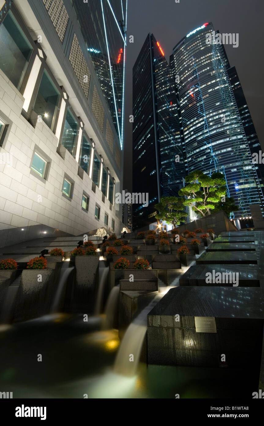 Citibank Plaza Towers and Side of Bank of China Buildings at Night, Admiralty Area, Hong Kong, China, Asia Stock Photo
