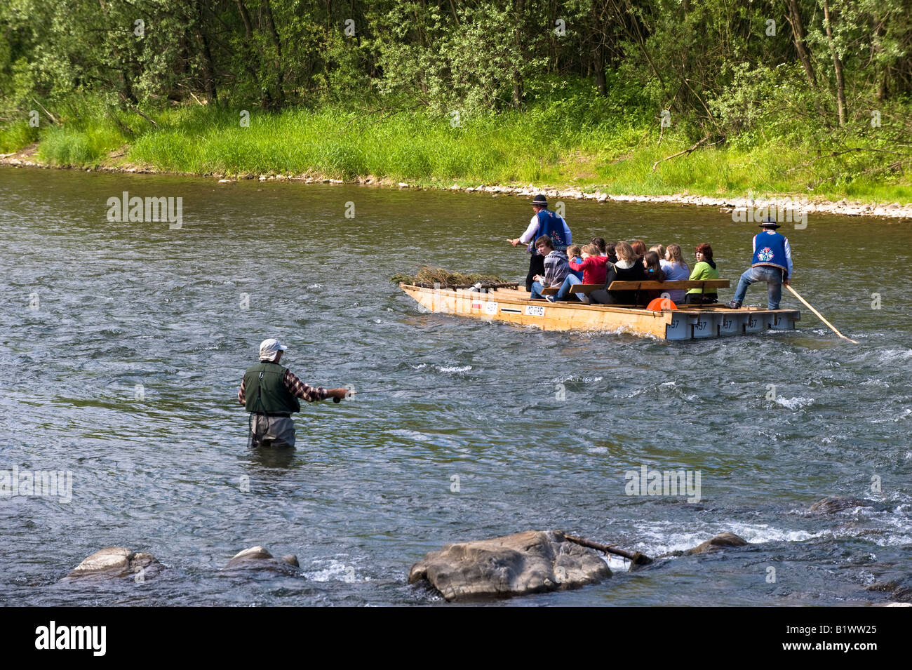 Polish Rivere Raft Rafting on Dunajec River in Pieniny Mountains Podhale region Poland ...