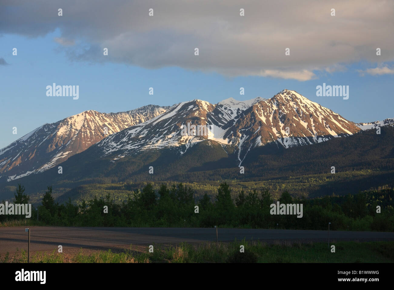 Hudson Bay Mountain viewed from the north alongside Highway 16 Stock Photo