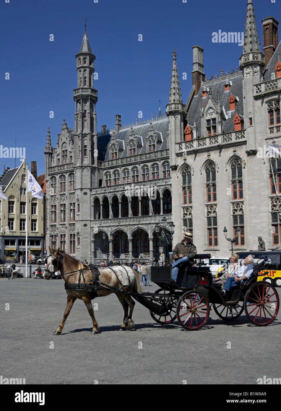 Sightseeing by horse-drawn carriage, Markt, Bruges, Flanders, Europe Stock Photo