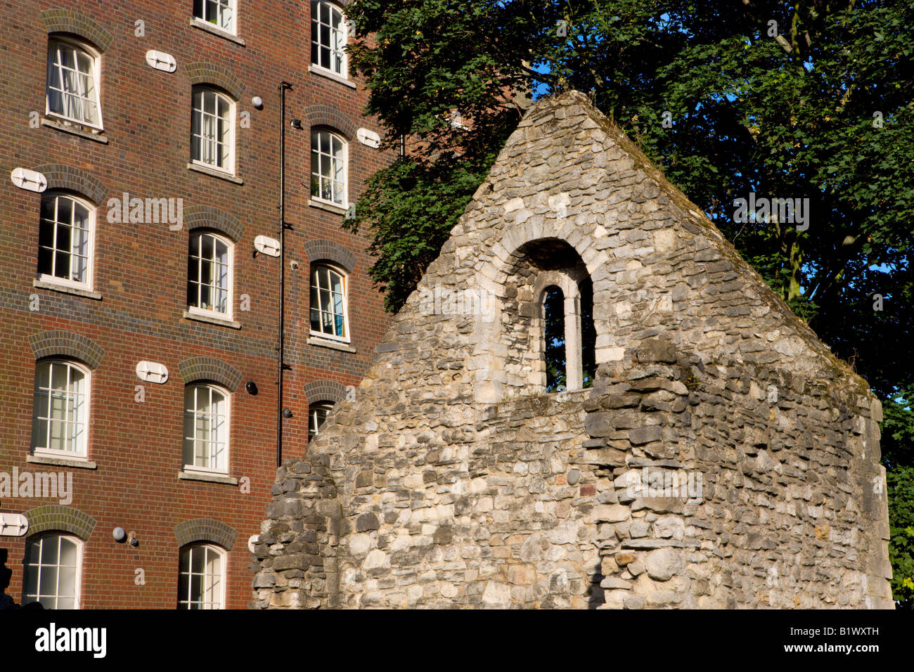 Medieval house ruins and Victorian waterfront warehouse Southampton Hampshire England Stock Photo