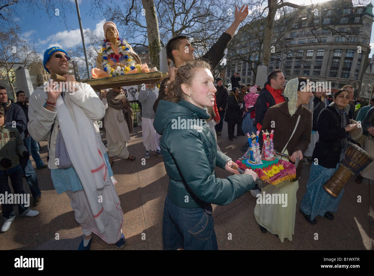 Hare Krishna Guara Purnima ceremony in Leicester Square in London Stock Photo