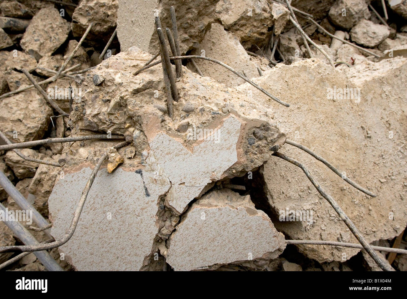 Rubble produced in the conversion of a hotel. Stock Photo