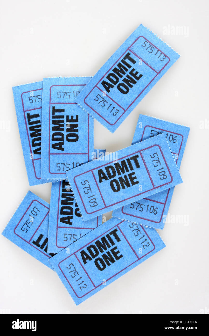 Blue admission tickets admit one written on them Stock Photo