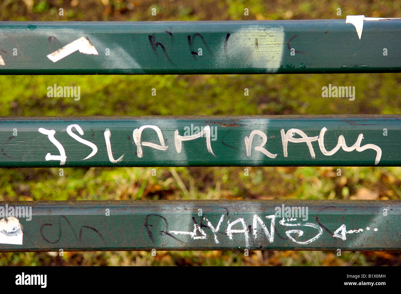Islam Raus Racist Graffiti Park Bench Tiergarten Berlin Germany