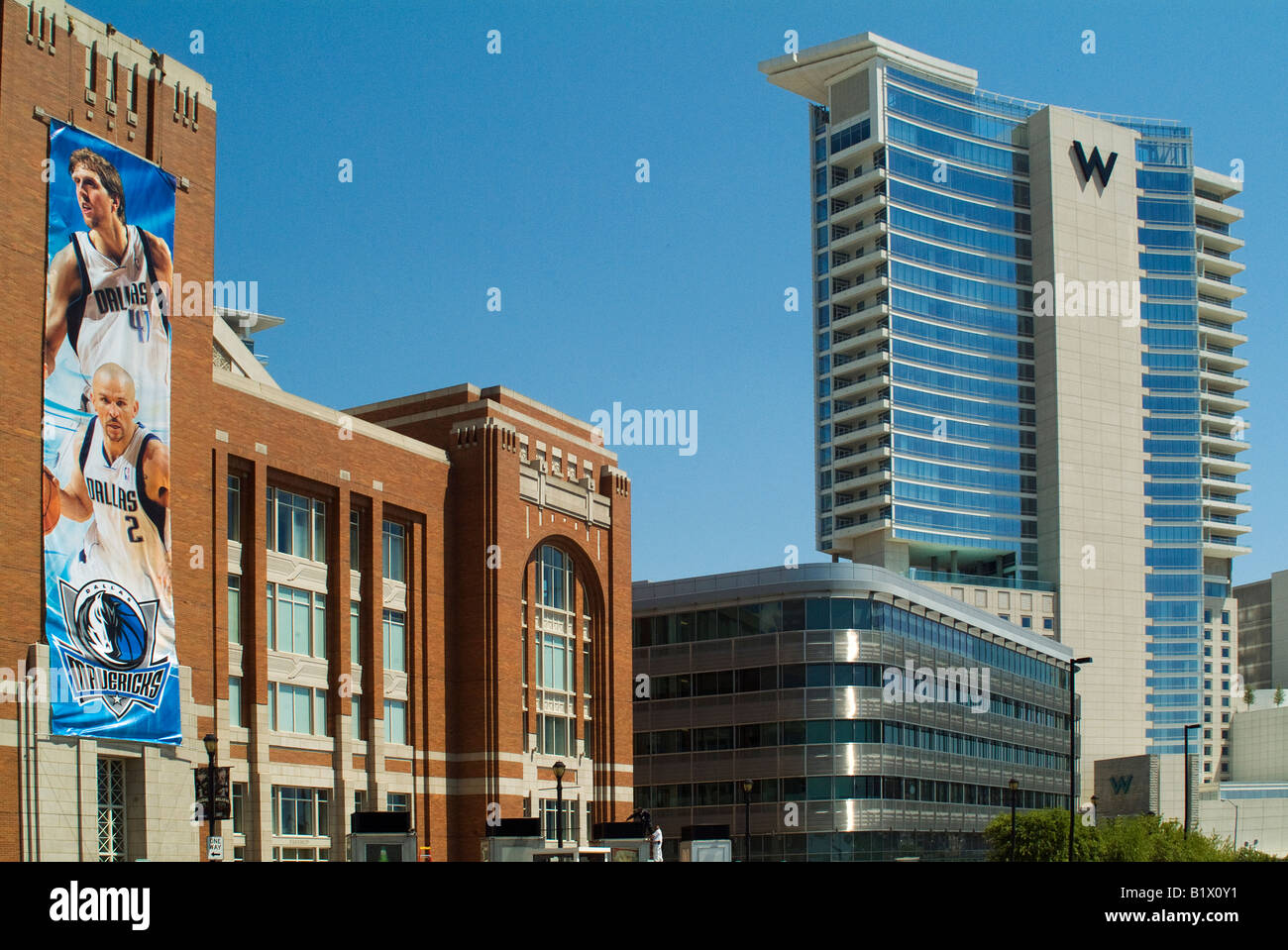 Outside Banner of Dirk Nowitzki at American Airline Center in Dallas Texas USA Stock Photo
