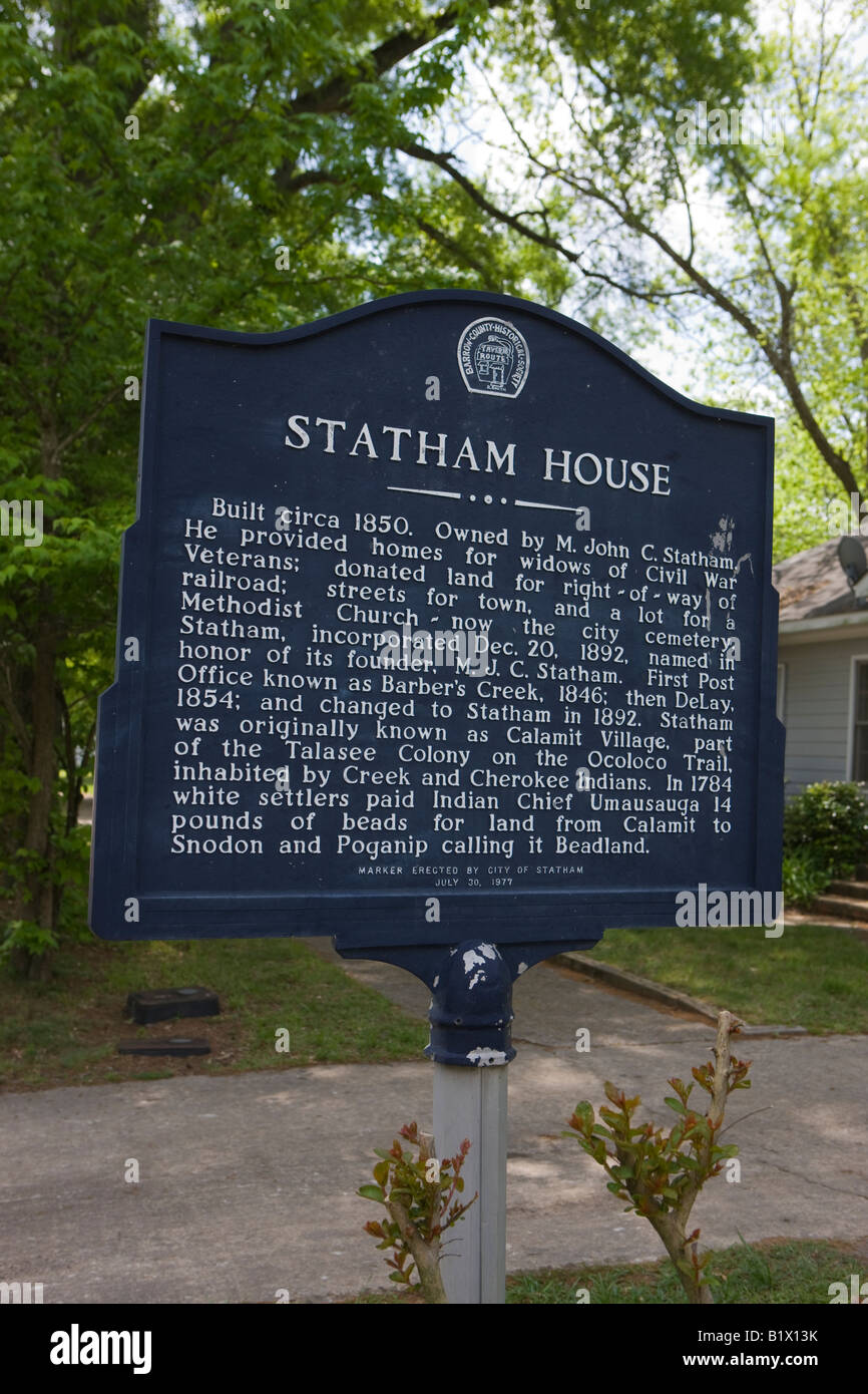 Historical Marker Statham House Stock Photo Alamy