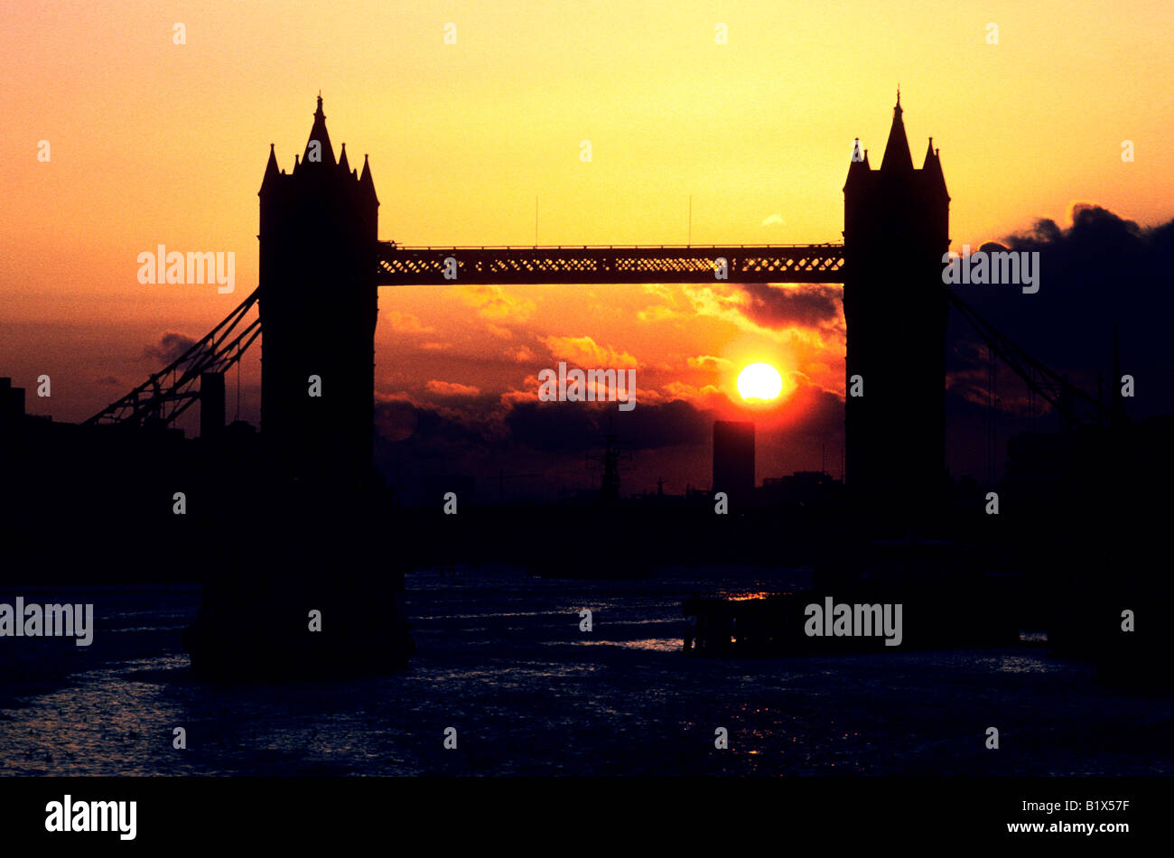 Tower Bridge sunset dusk London silhouette River Thames England UK evening Stock Photo