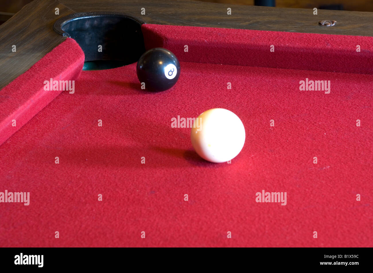 Pool balls on pool table Stock Photo