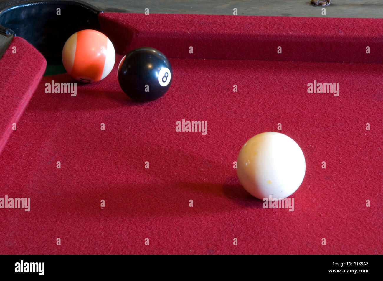 Pool balls on pool table Stock Photo