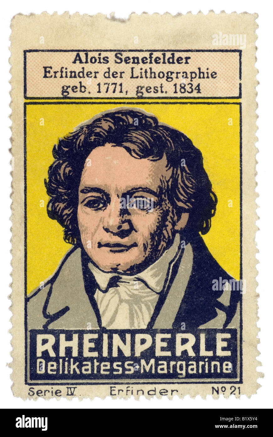 trading stamp margarine Alois Senefelder Erfinder der Lithographie geb 1771 in Hagerston gest 1834 Reinperle Delikatess Margarin Stock Photo