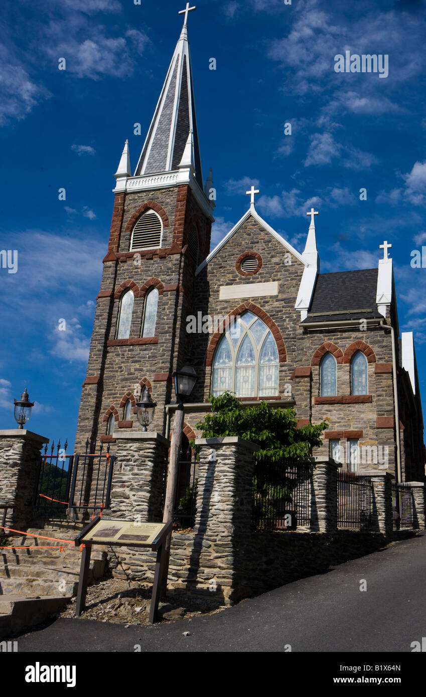 St. Peter's Church with bright blue sky background, Harpers Ferry ...