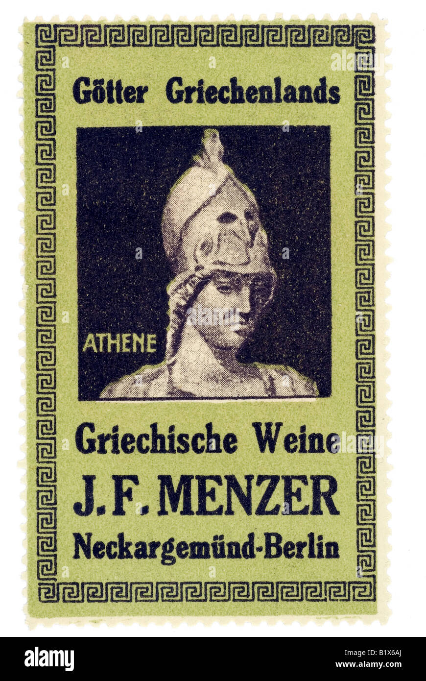 trading stamp wine Götter Griechenlands Griechische Weine J F Menzer Neckargemünd Berlin Athene Stock Photo