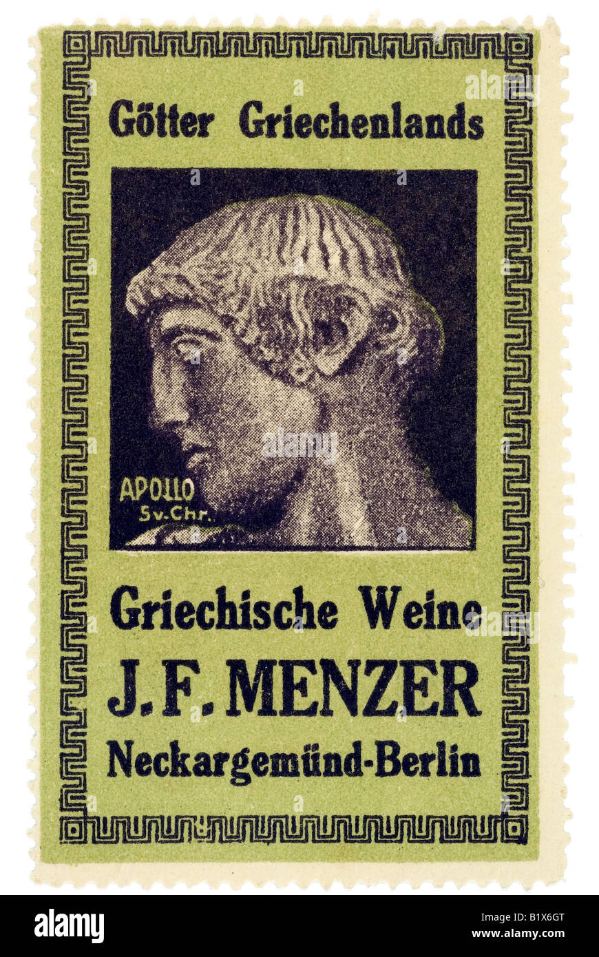 trading stamp wine Götter Griechenlands Griechische Weine J F Menzer Neckargemünd Berlin Apollo Stock Photo