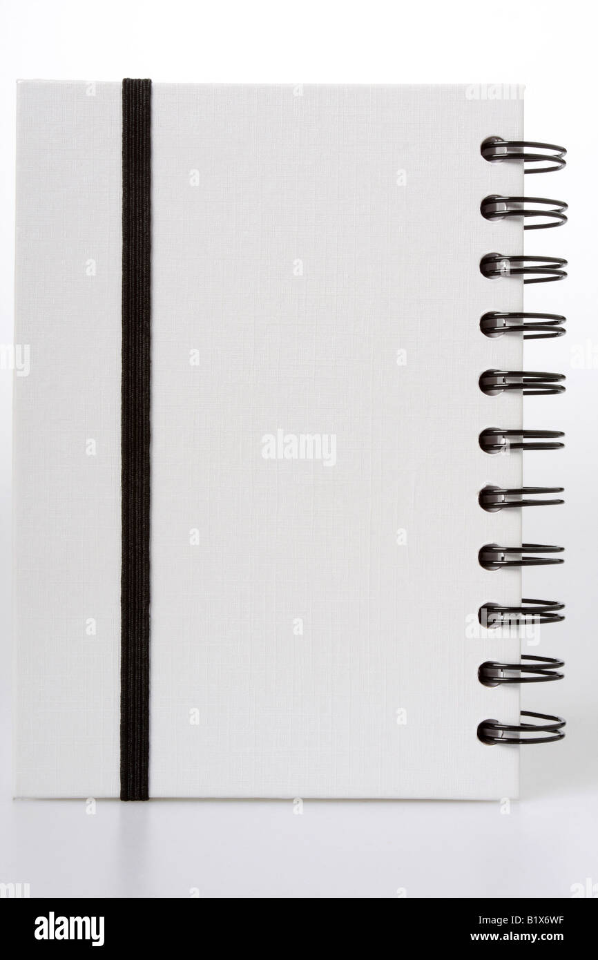 White notebook with black ring binders isolated on white black string