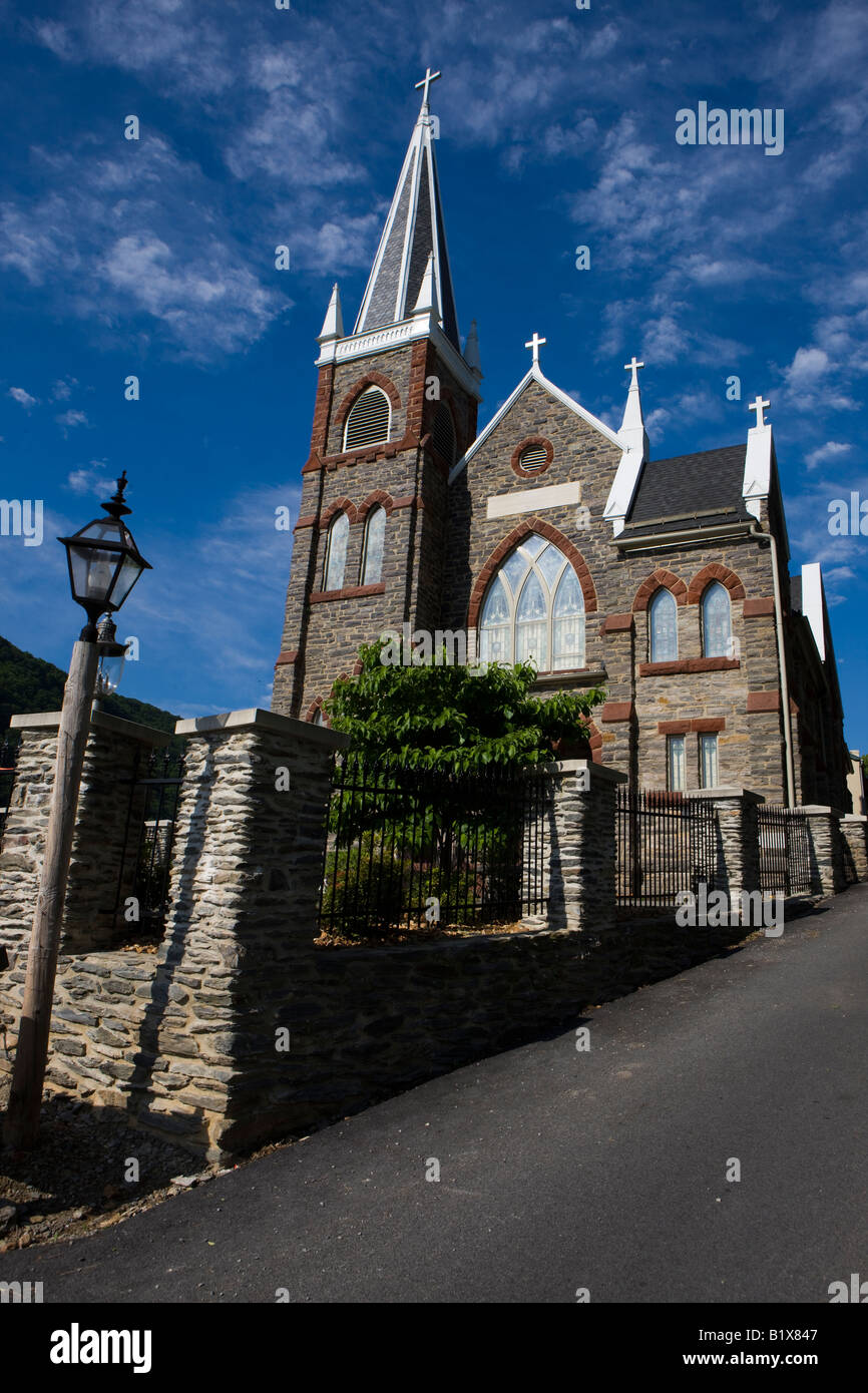 St. Peter's Church with bright blue sky background, Harpers Ferry ...