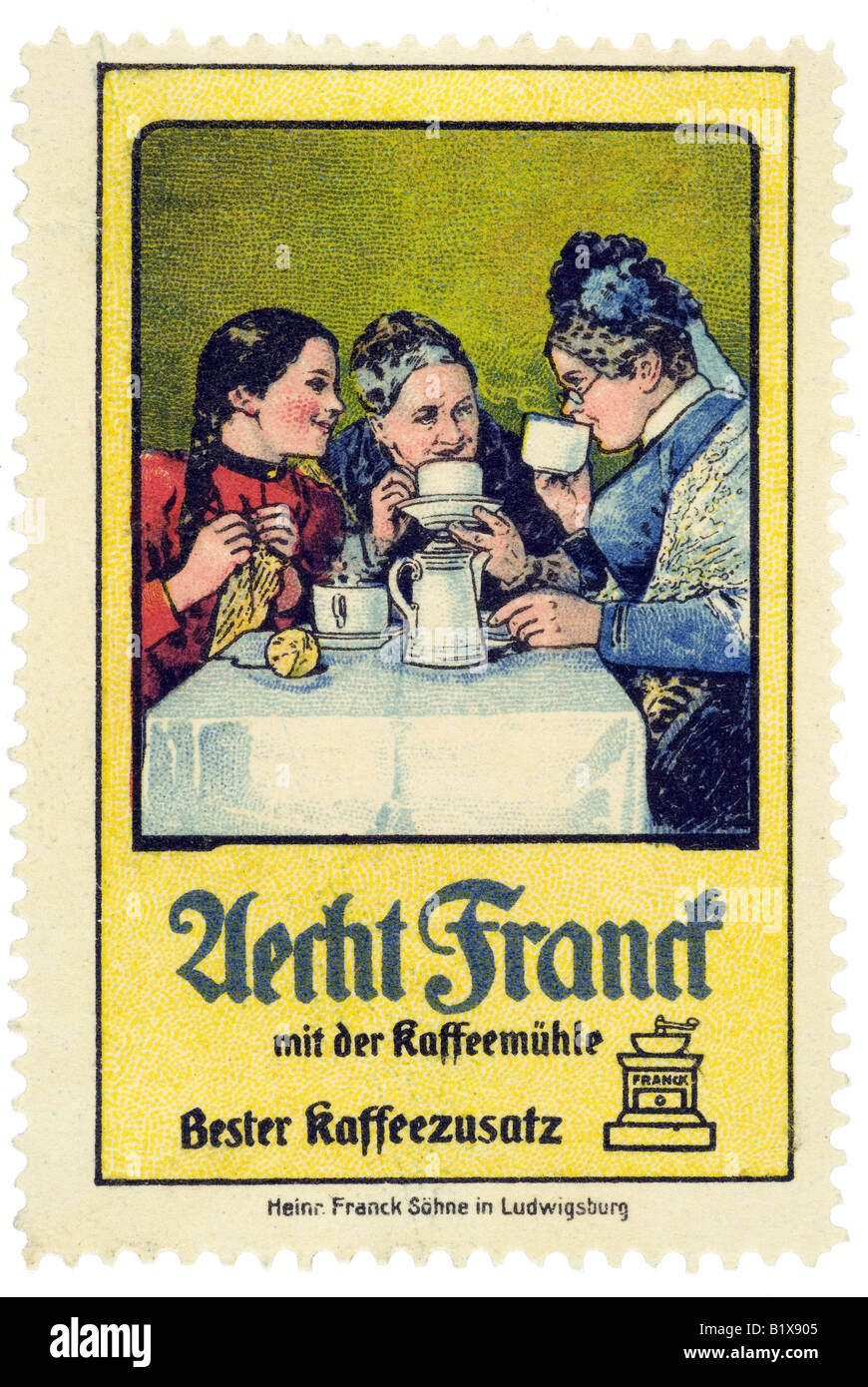 trading stamp coffee Aecht Franck der mit der Kaffeemühle Bester Kaffeezusatz Stock Photo