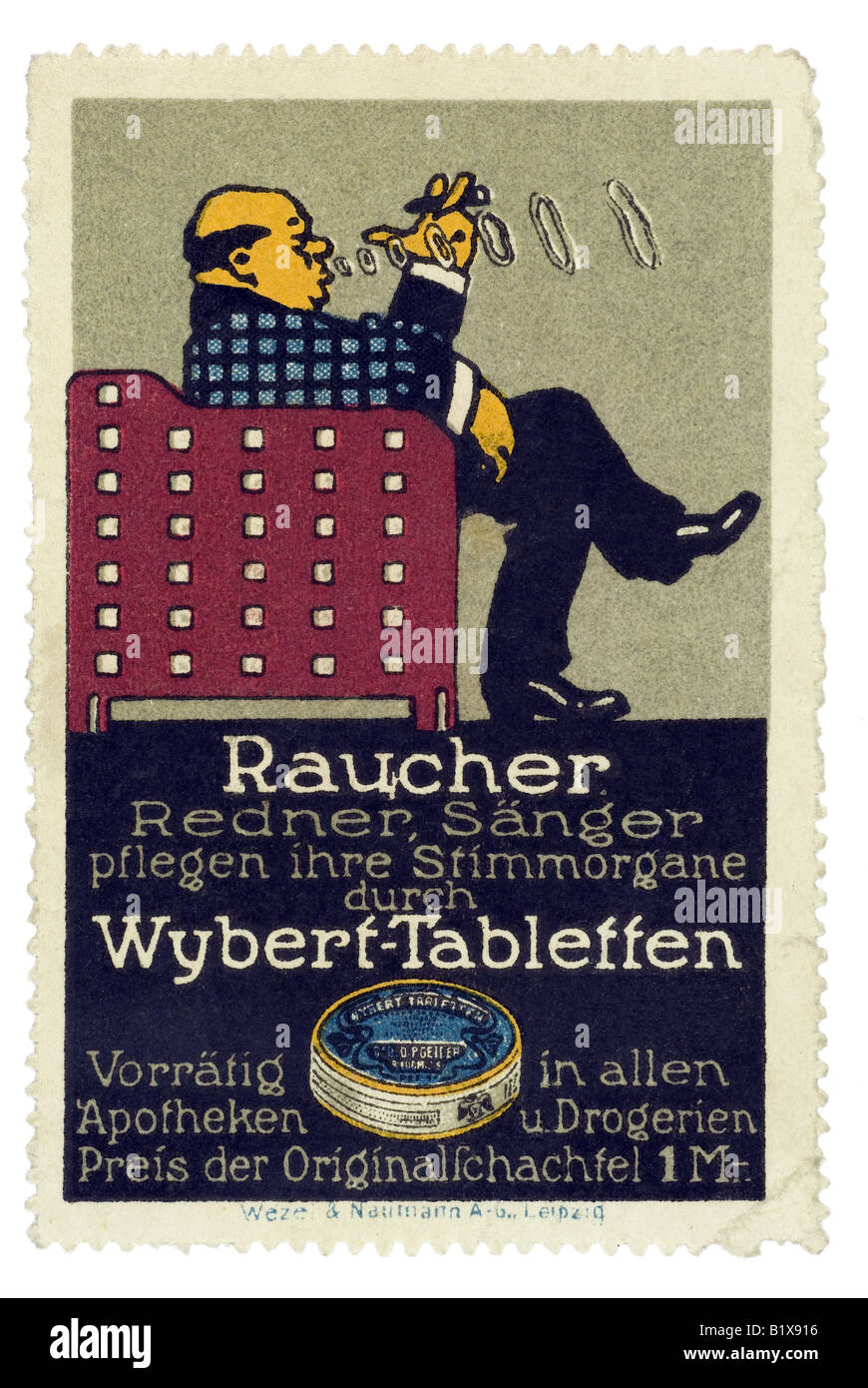 trading stamp throat pills Raucher Redner Sänger pflegen ihre Stimmorgane durch Wybert Tabletten Stock Photo