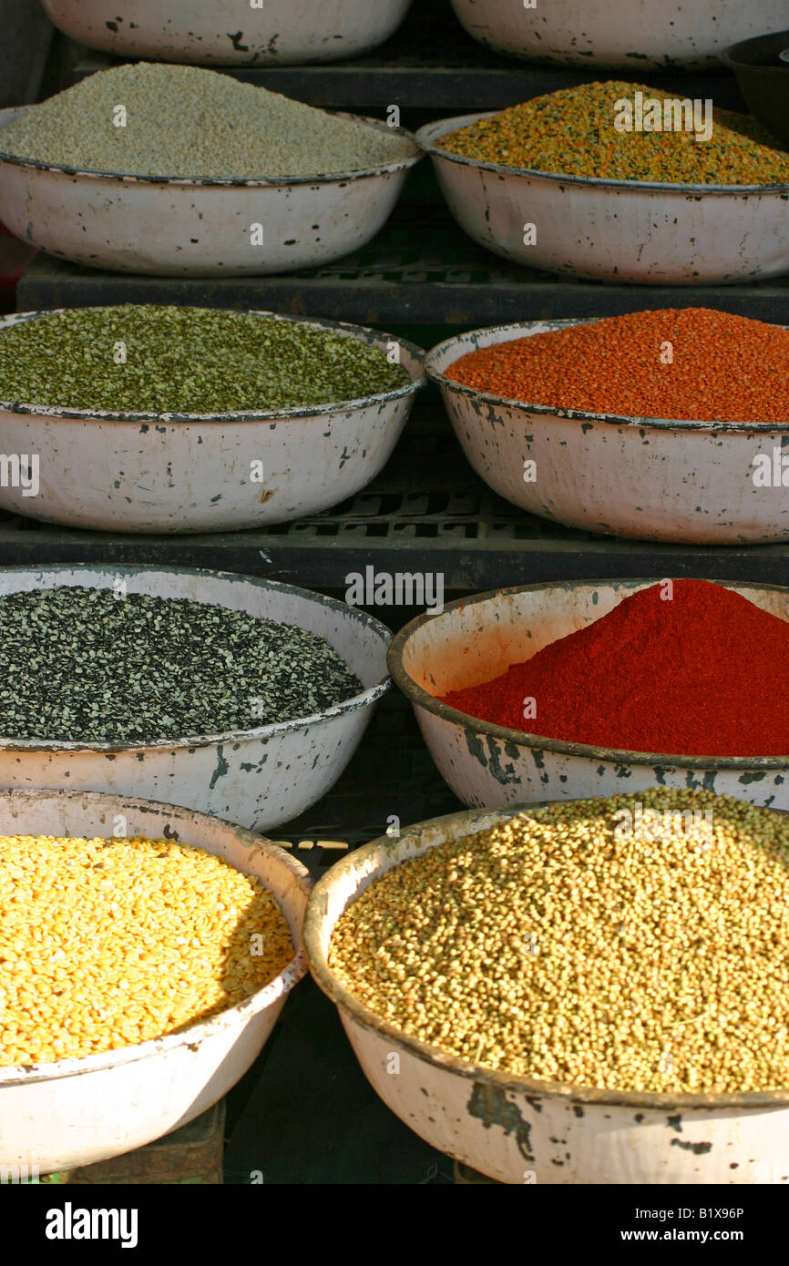 Spices at a vegetable market in Udaipur, india Stock Photo
